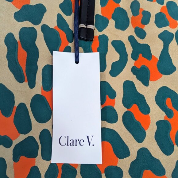 Clare V NWT Leopard Cheetah Print Neon Tote Bag Animal Print Cat Handbag Leather - Picture 4 of 13